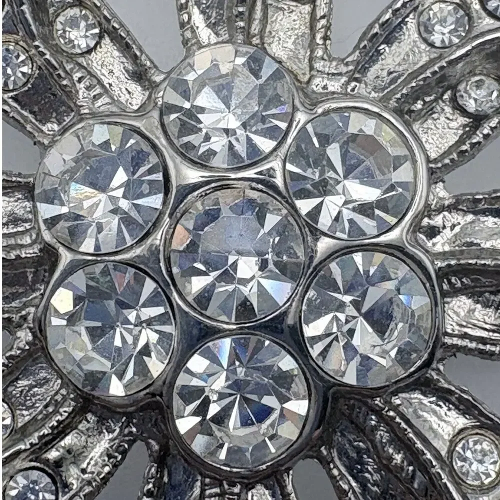 Silver-tone Flower Belt Buckle with Clear Rhinestones